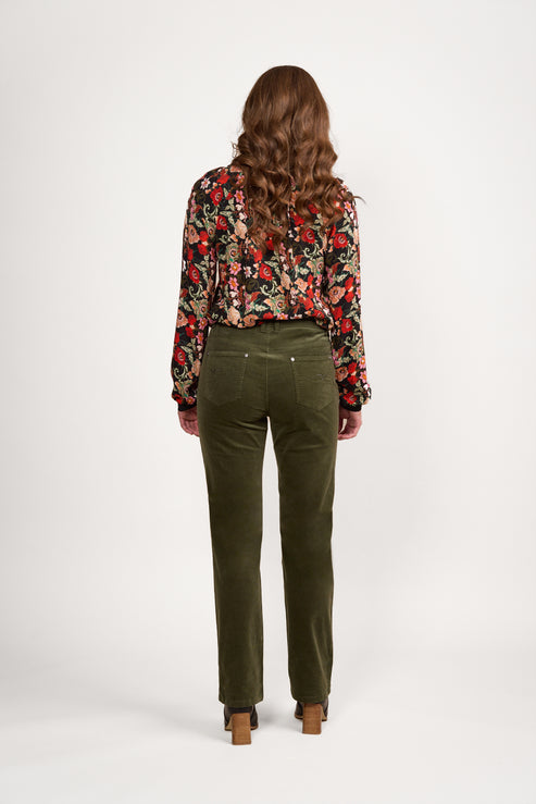 Vassalli Straight Leg Full Length Pinwale Cord Pant with Fly - Deep Sage (view 3)