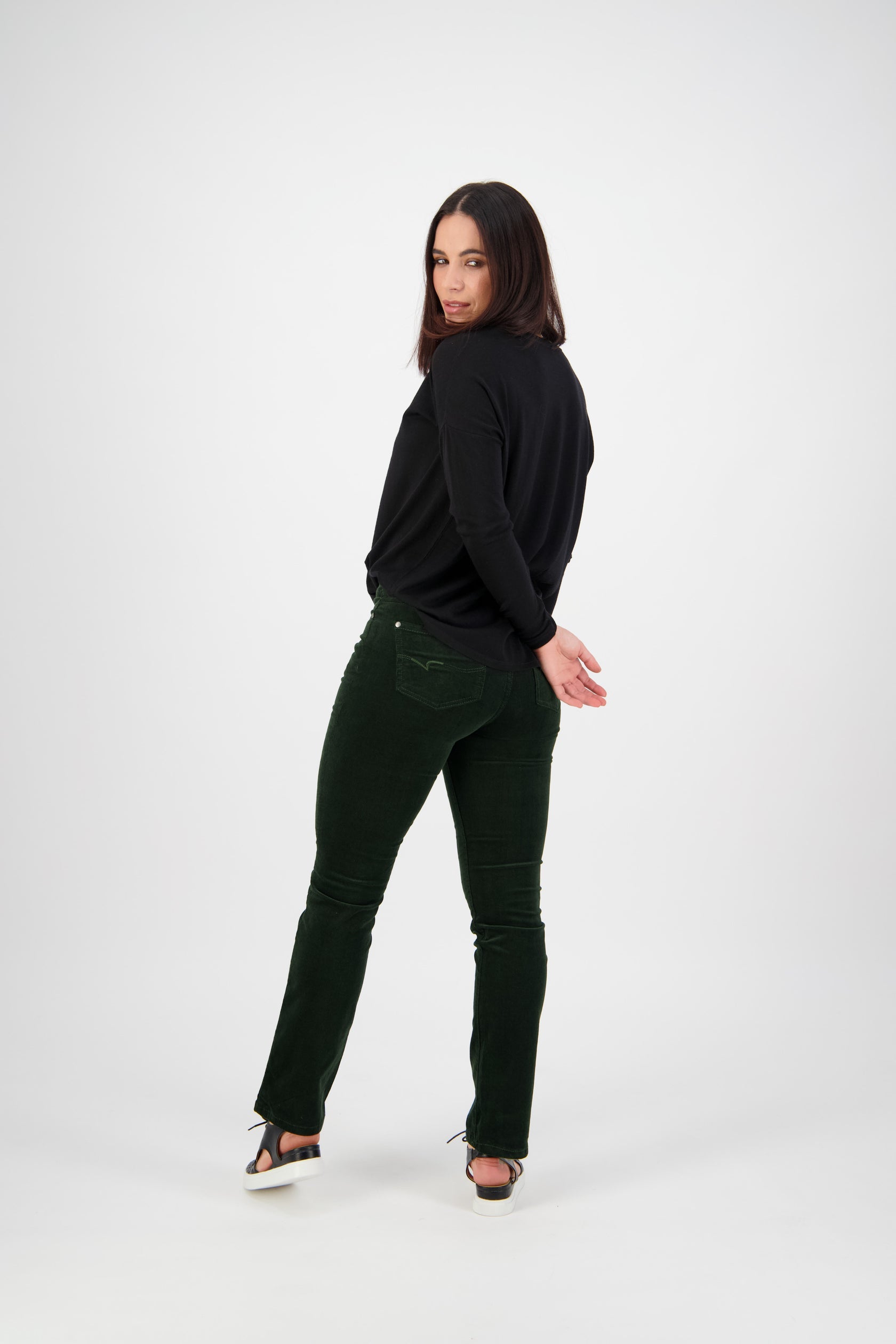 Vassalli Straight Leg Full Length Pinwale Cord Pant with Fly - Forest (view 3)