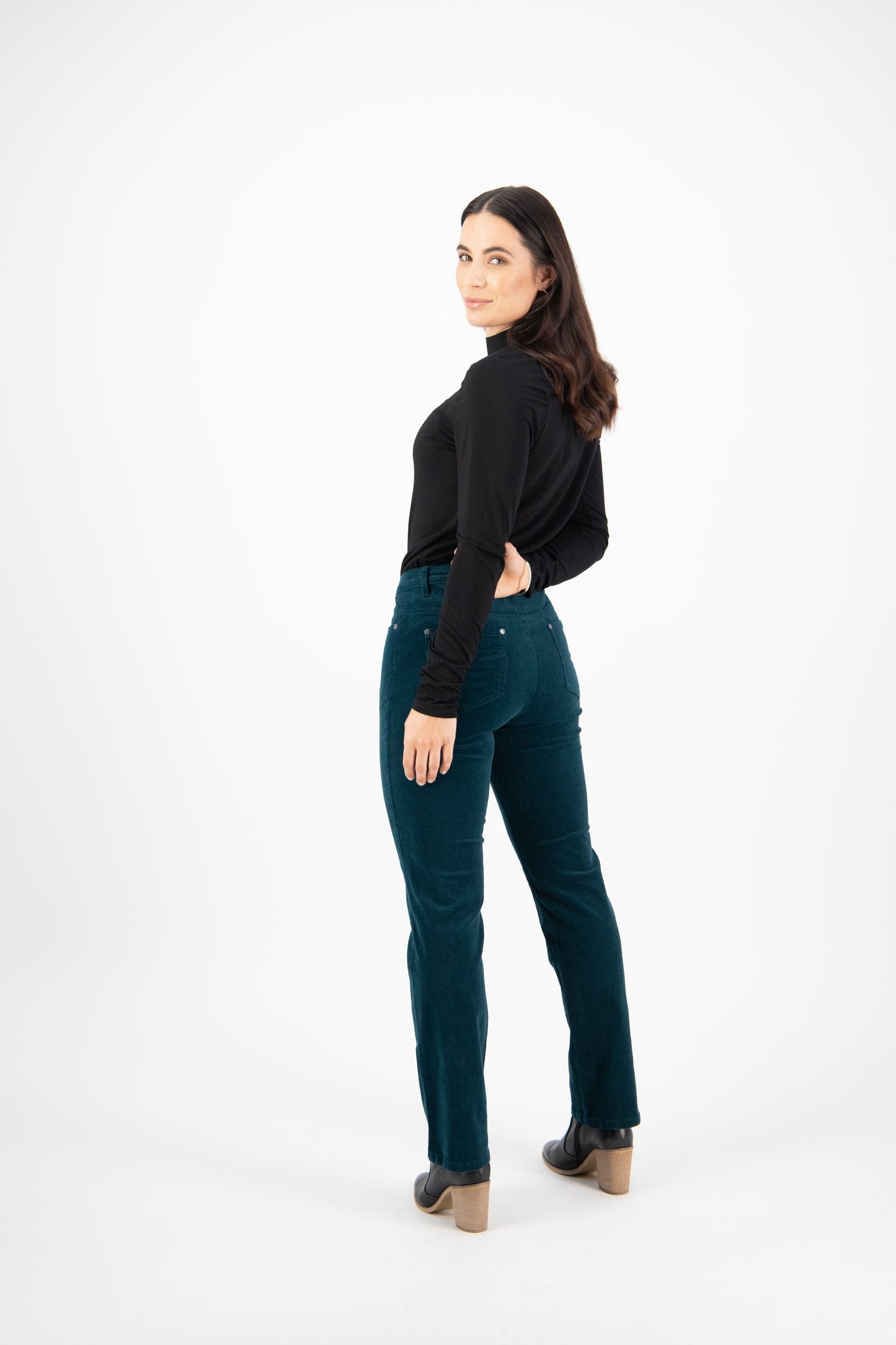 Straight Leg Full Length Pinwale Cord Pant with Fly - Peacock