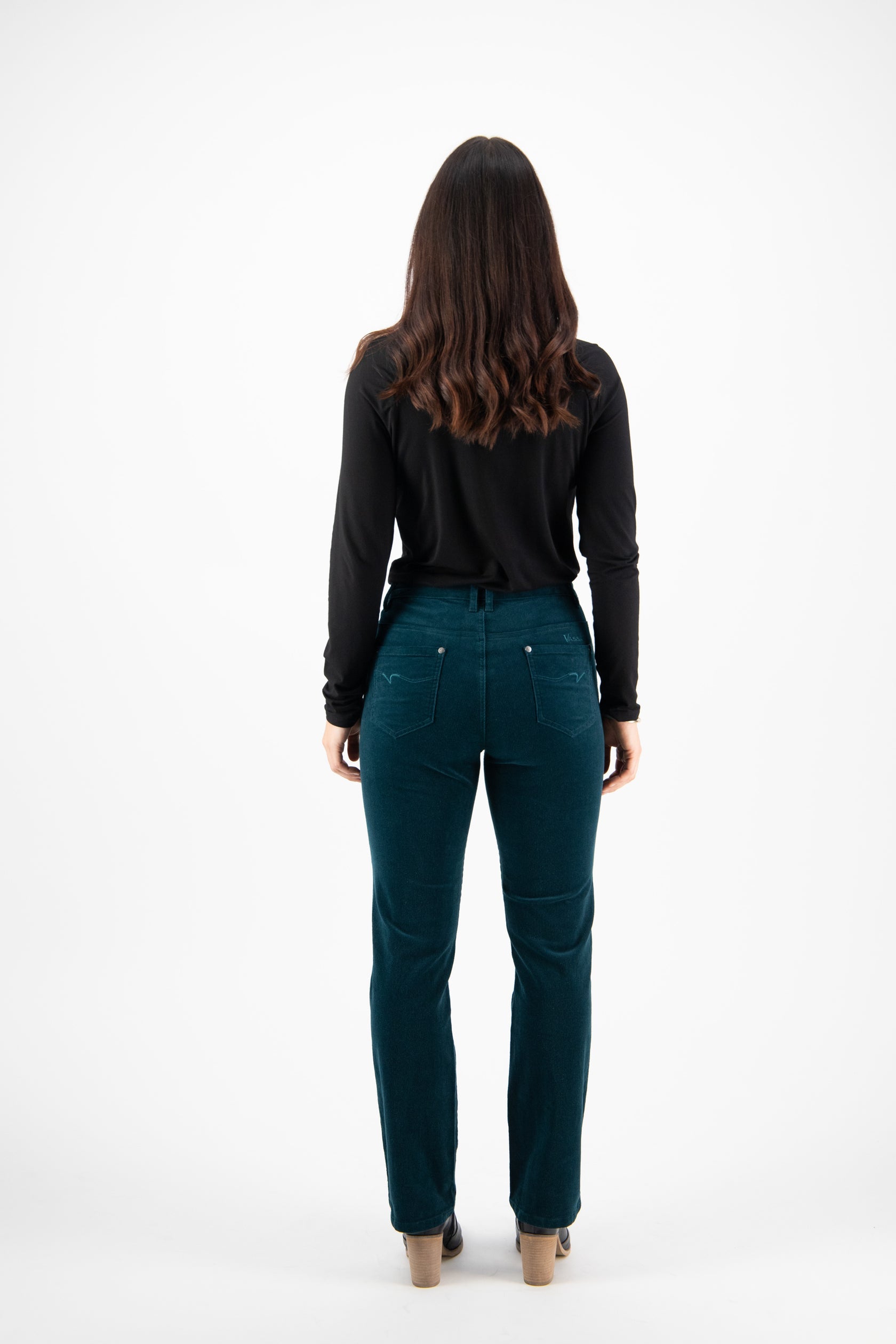 Vassalli Straight Leg Full Length Pinwale Cord Pant with Fly - Peacock (view 4)