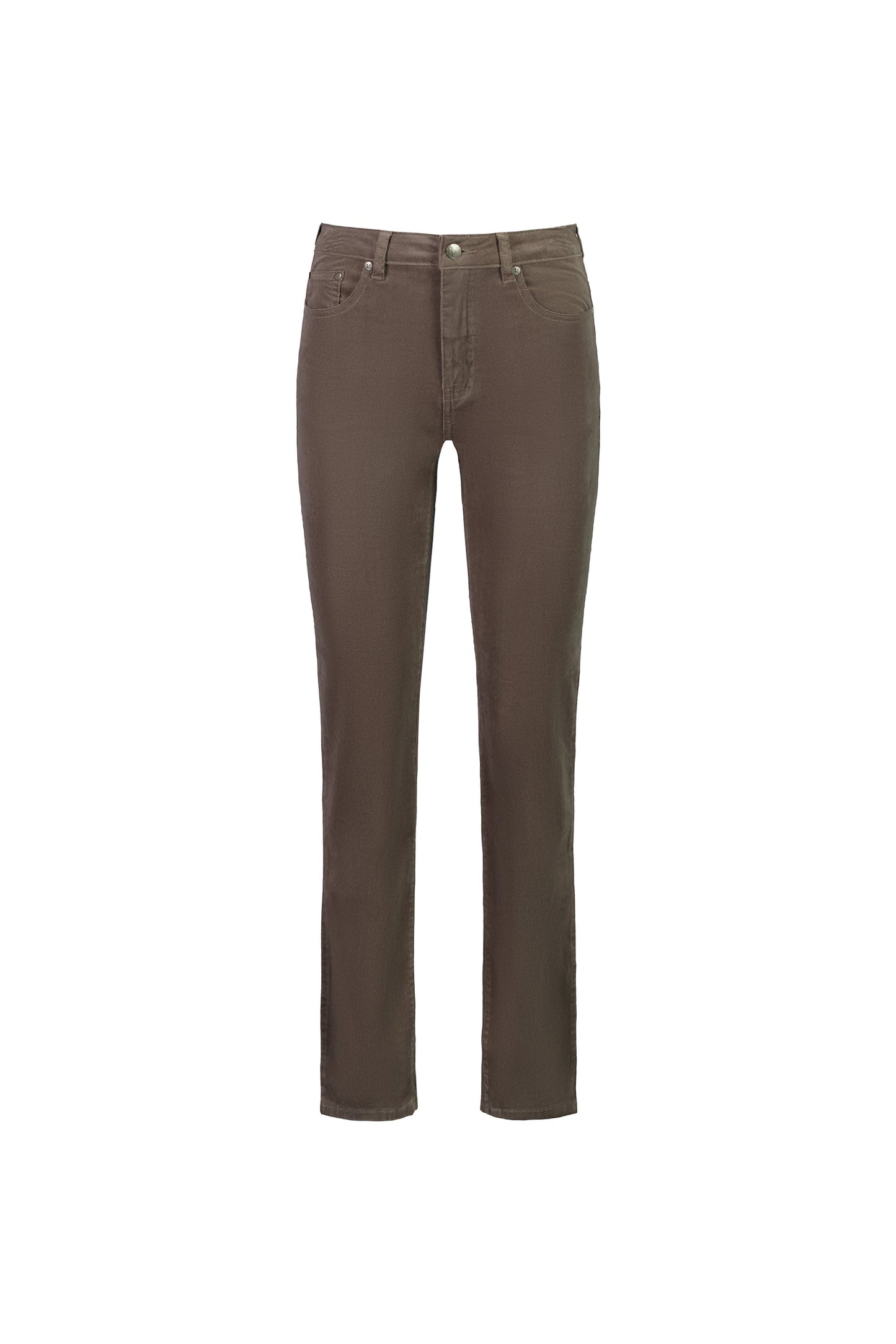 Straight Leg Full Length Pinwale Cord Pant with Fly - Taupe