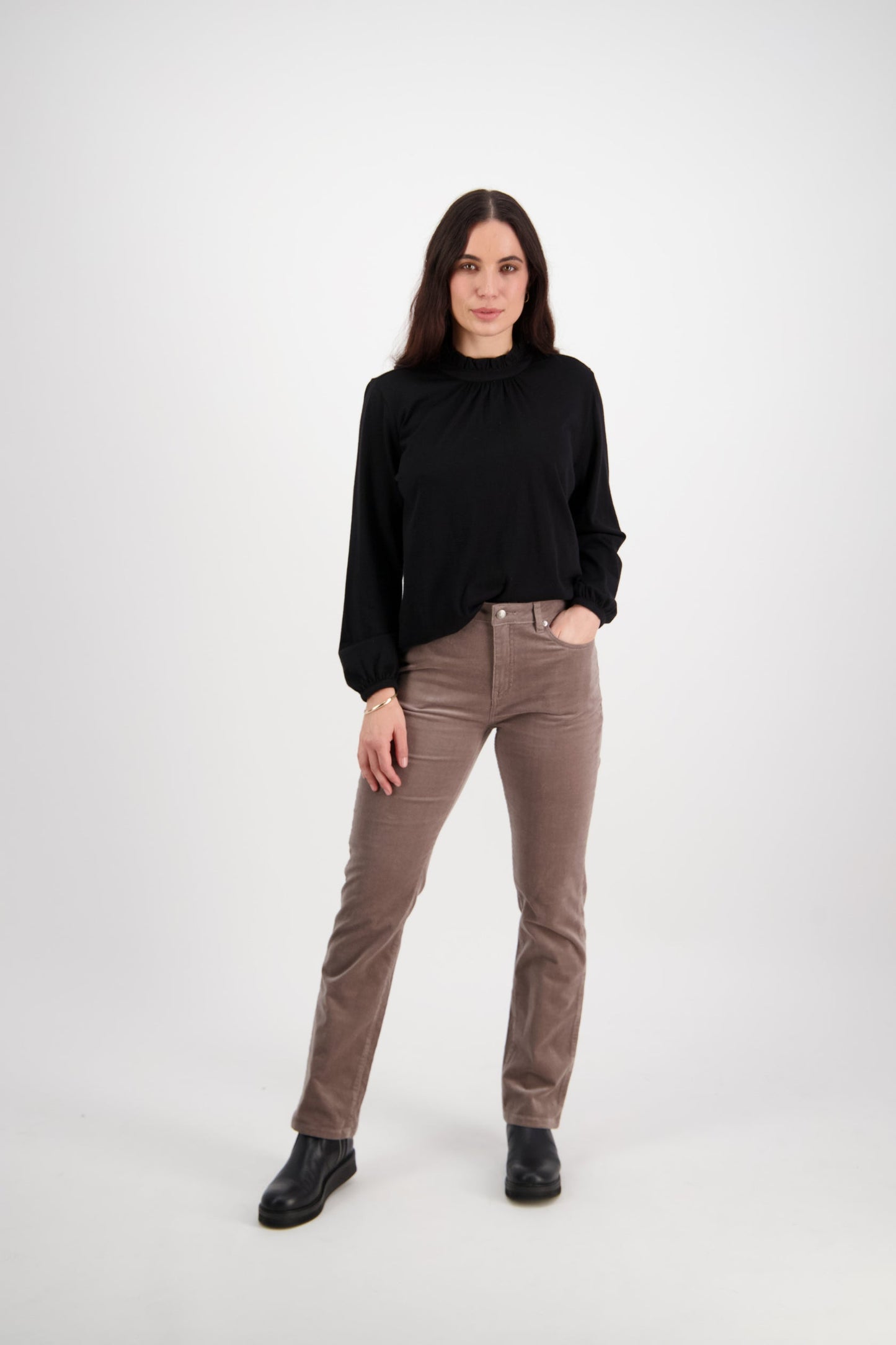 Straight Leg Full Length Pinwale Cord Pant with Fly - Taupe