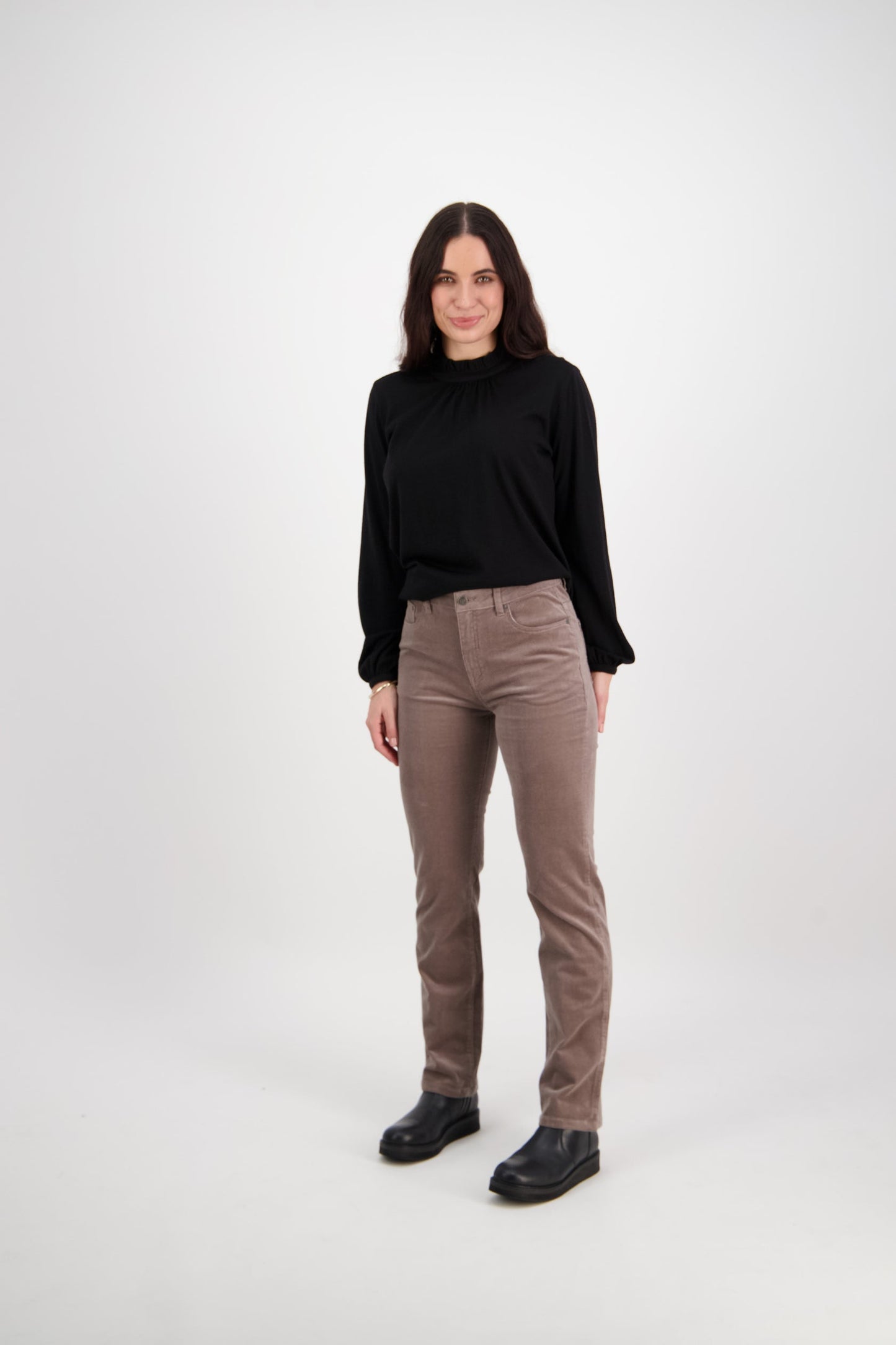 Straight Leg Full Length Pinwale Cord Pant with Fly - Taupe