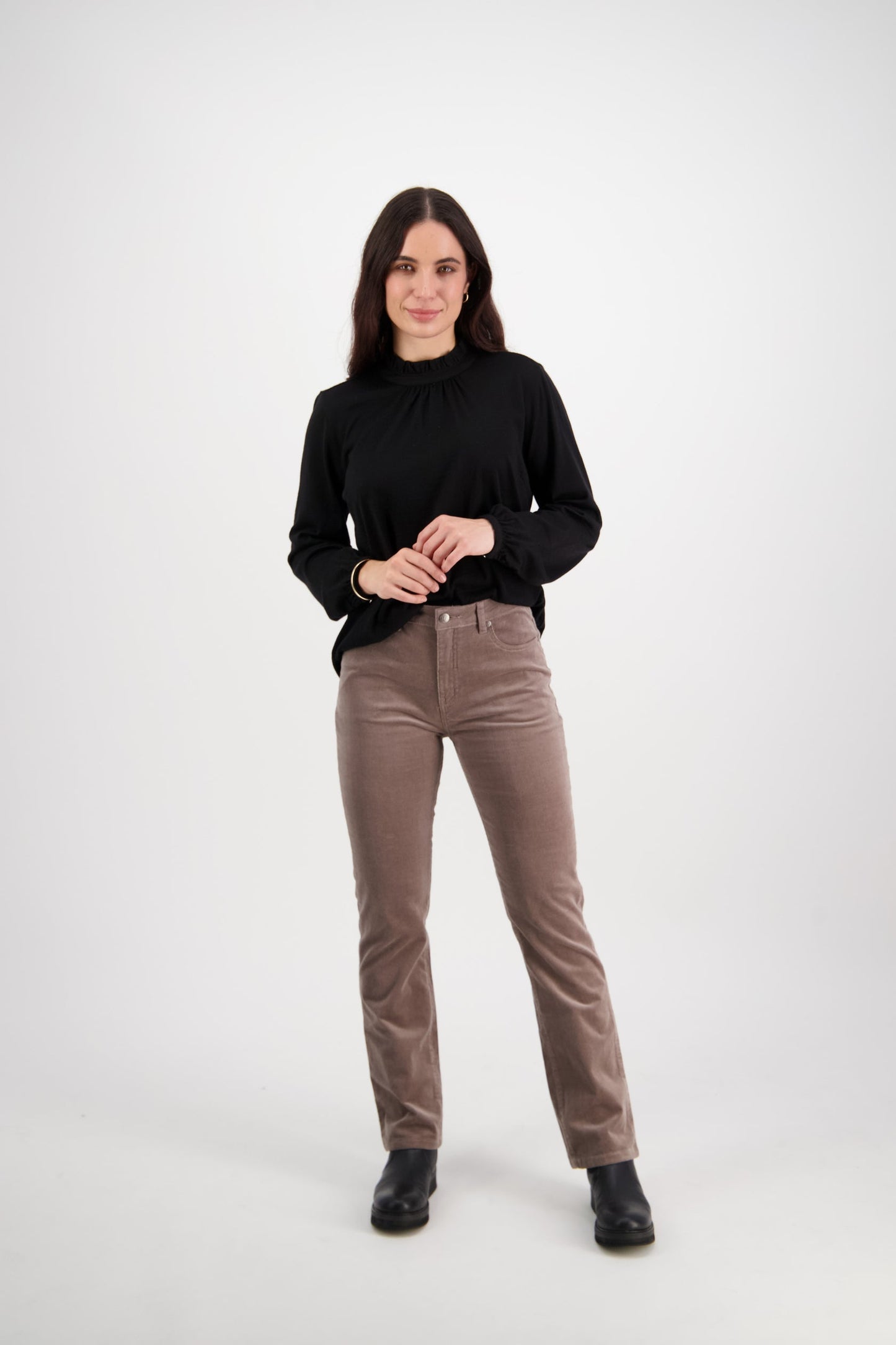 Straight Leg Full Length Pinwale Cord Pant with Fly - Taupe