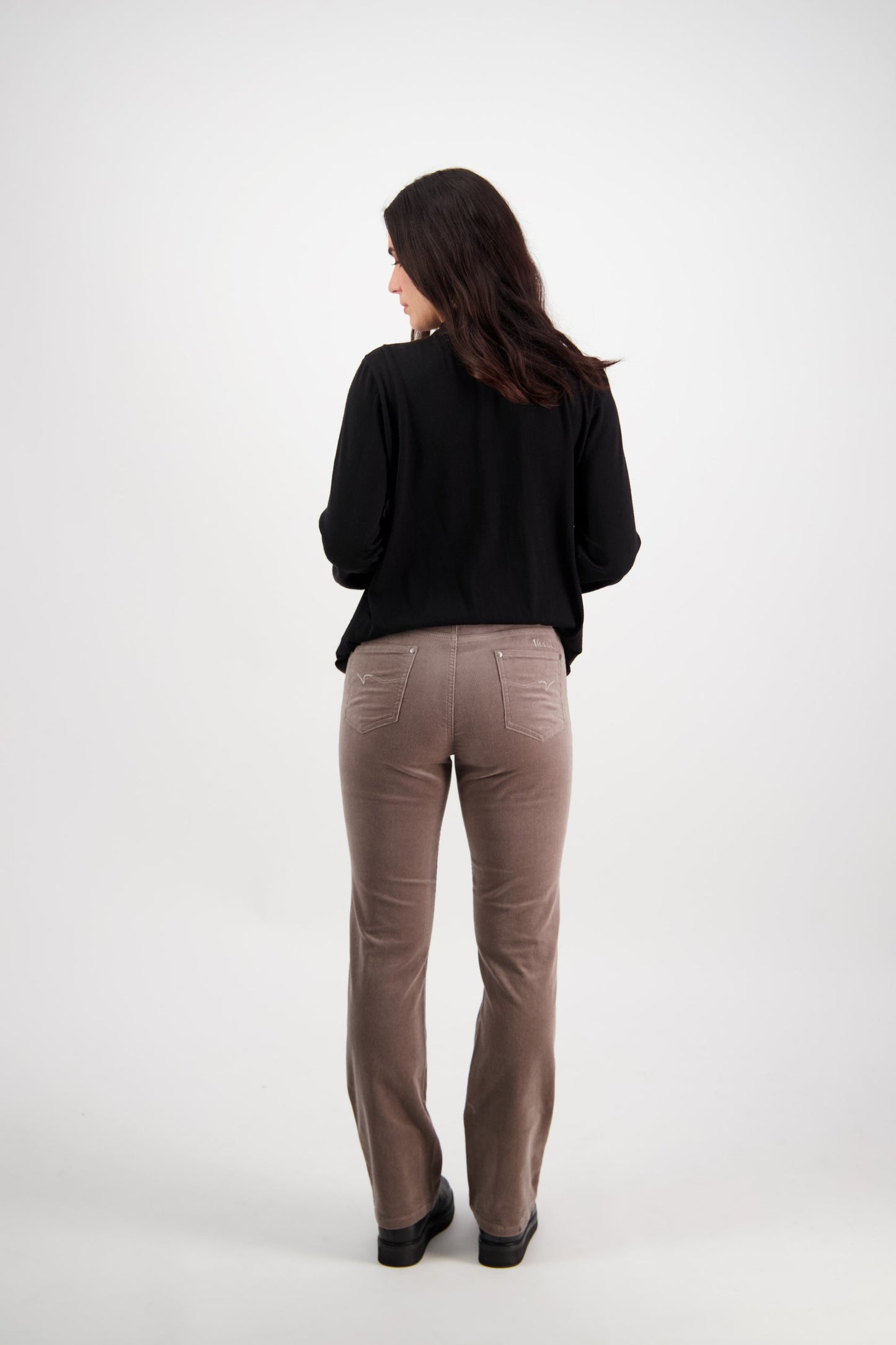 Straight Leg Full Length Pinwale Cord Pant with Fly - Taupe