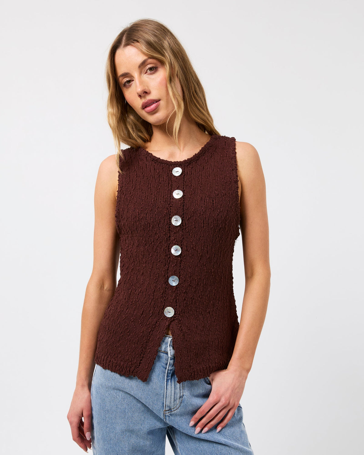 Silent Theory Belle Knit Vest Brown front