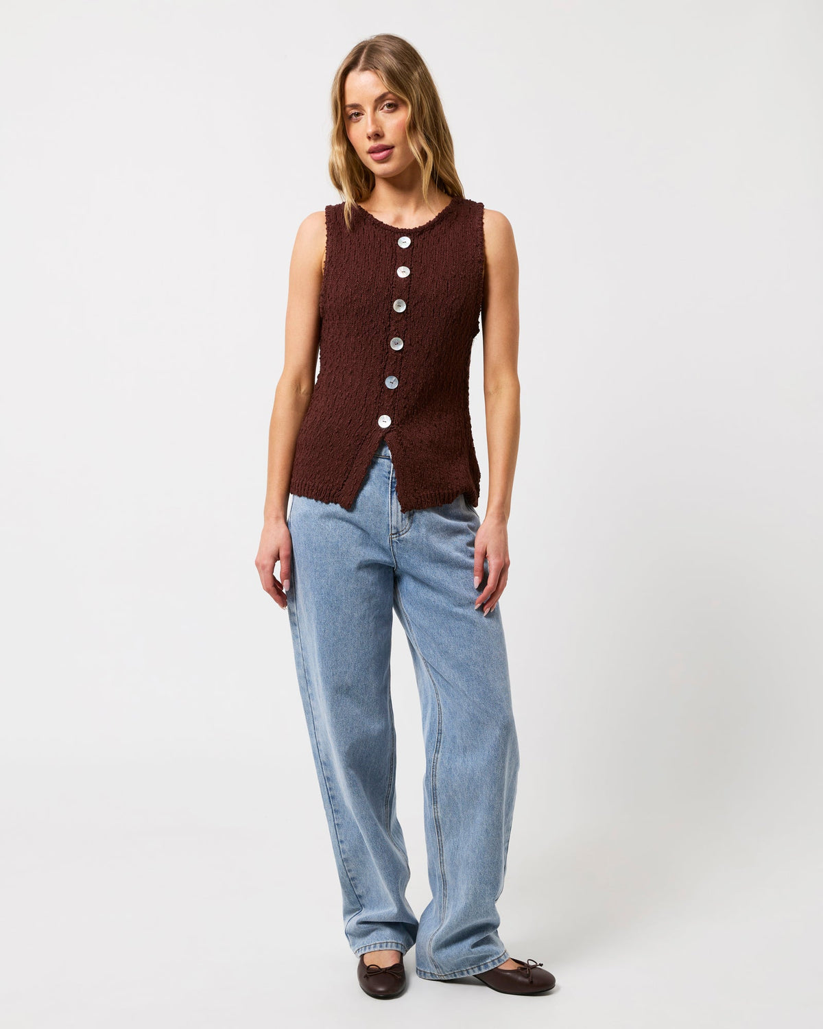 Silent Theory Belle Knit Vest Brown detail