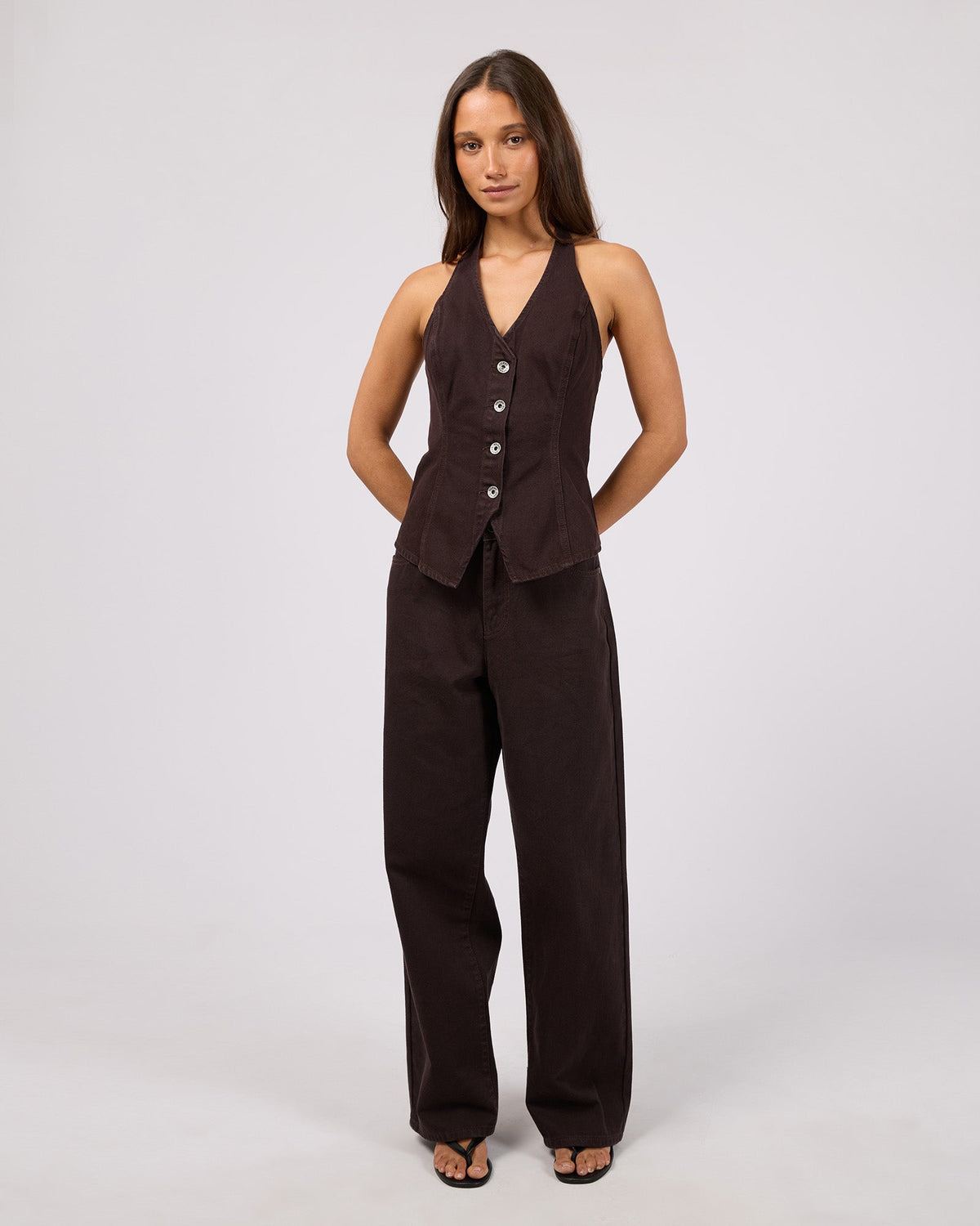 Silent Theory Sol vest in chocolate, back view
