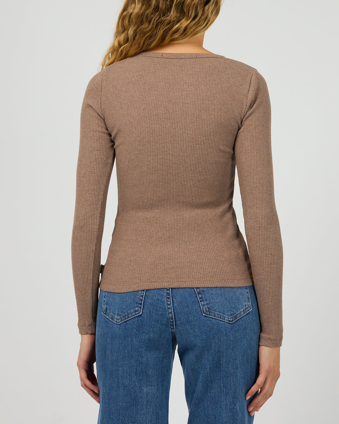 Silent Theory Rib Long Sleeve Tee - Brown (view 3)