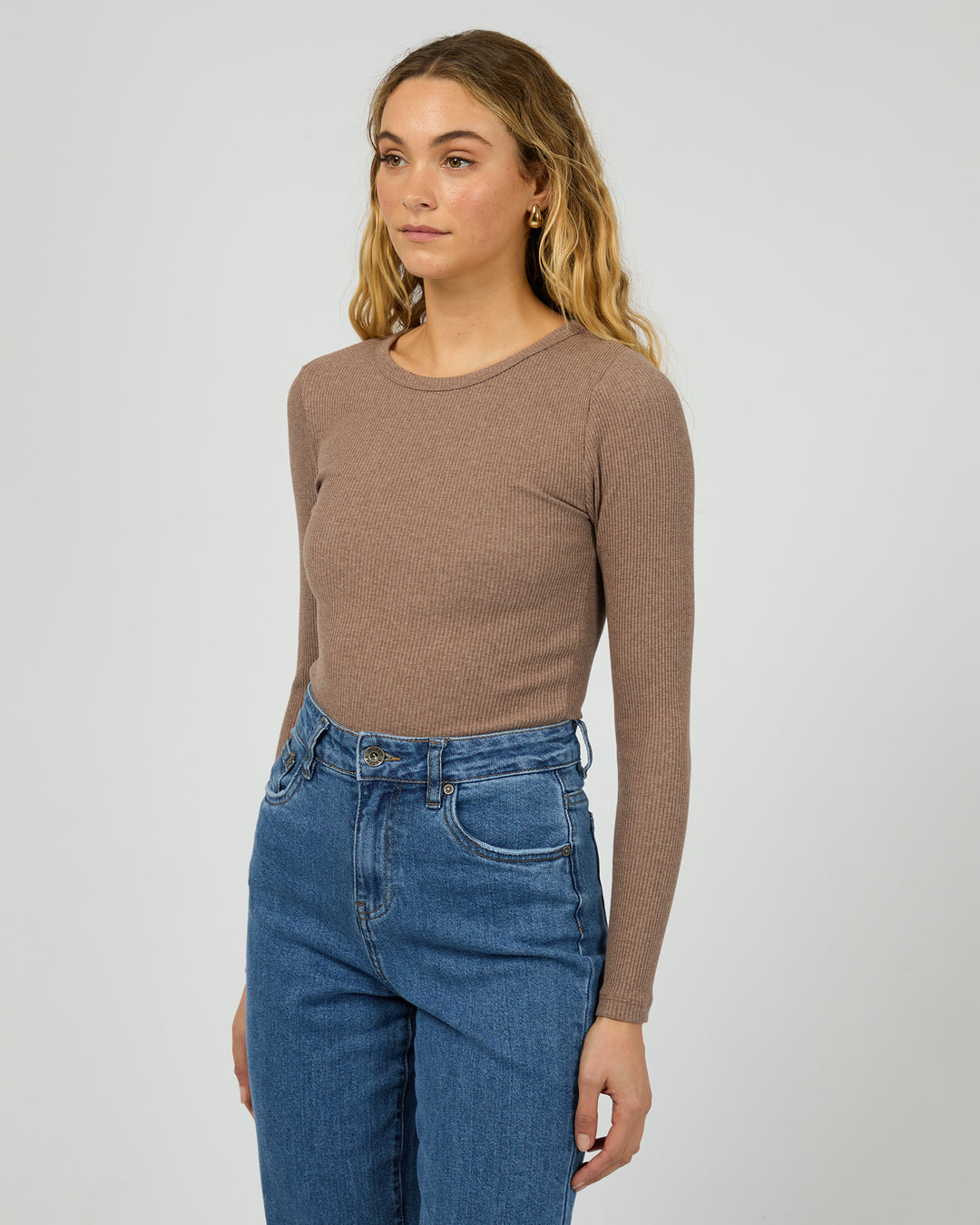 Silent Theory Rib Long Sleeve Tee - Brown (view 4)