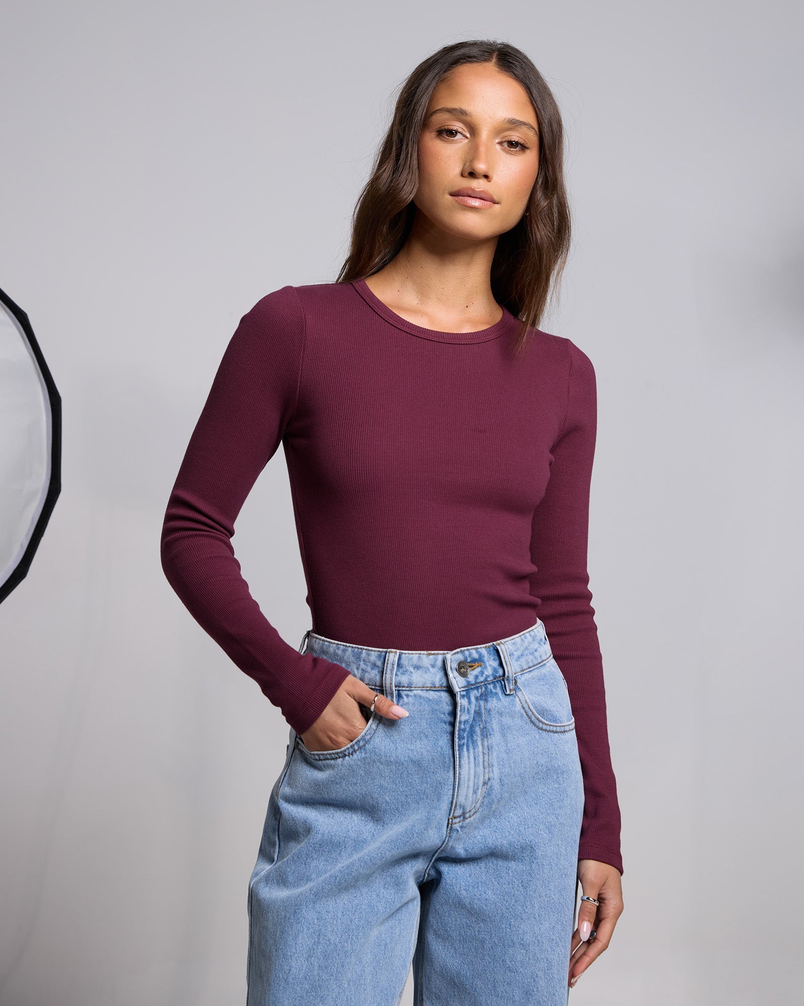 Silent Theory Rib Long Sleeve Tee Cherry