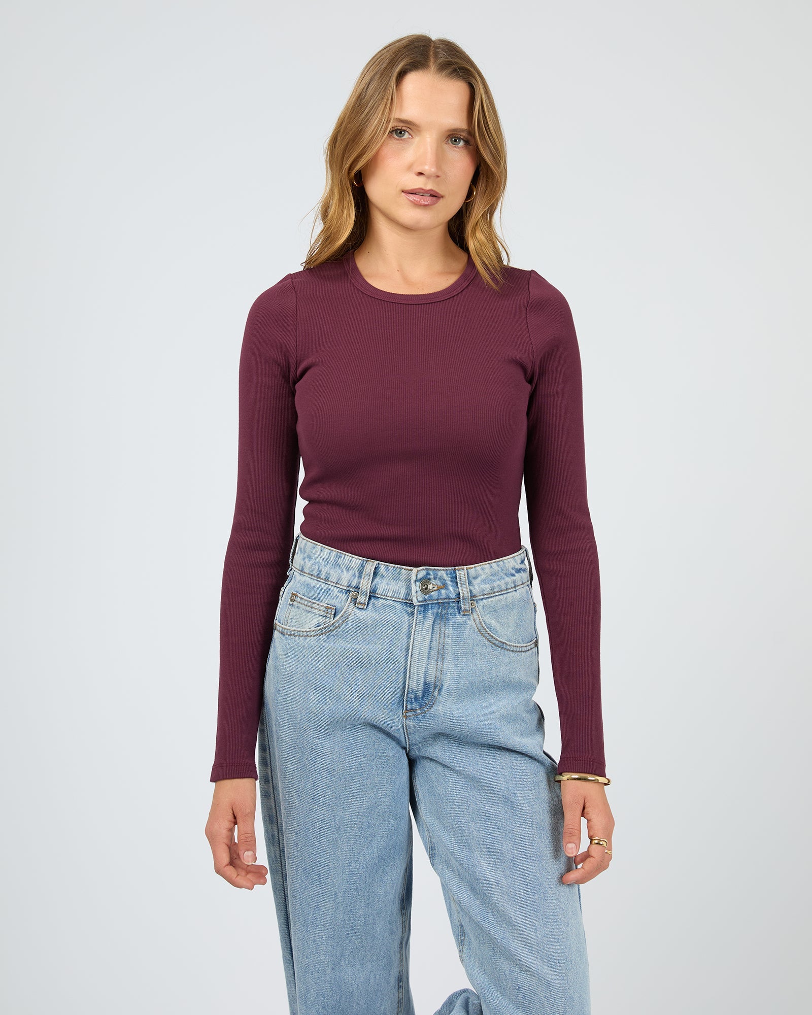 Silent Theory Rib Long Sleeve Tee Cherry - detail