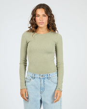 Silent Theory Rib Long Sleeve Tee Fern - front view