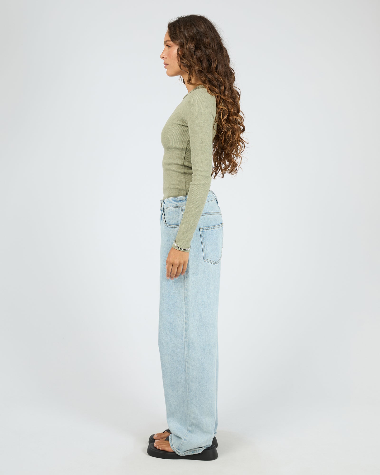 Silent Theory Rib Long Sleeve Tee Fern - fabric close up