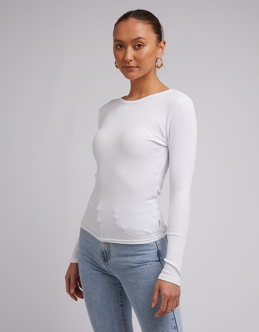 Silent Theory Rib Long Sleeve Tee - White (view 4)