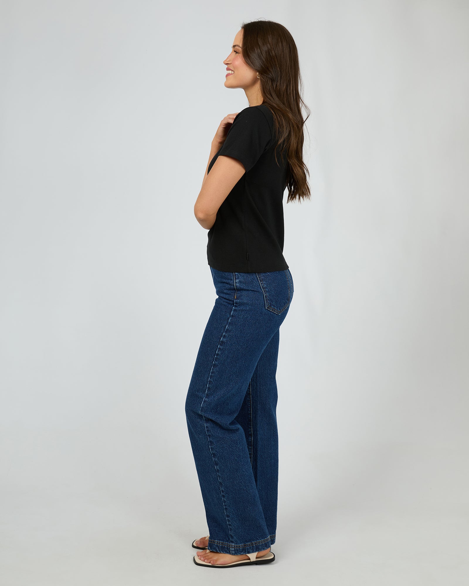 Silent Theory Regular Tee Black - worn on model side view