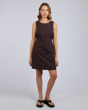 Tallow Tie Mini Dress - Choc - Catani Clothing