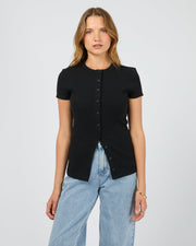 Button Up Short Sleeve Tee - Black - Catani Clothing