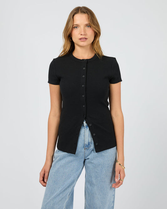 Button Up Short Sleeve Tee - Black