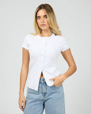 Button Up Short Sleeve Tee - White - Catani Clothing