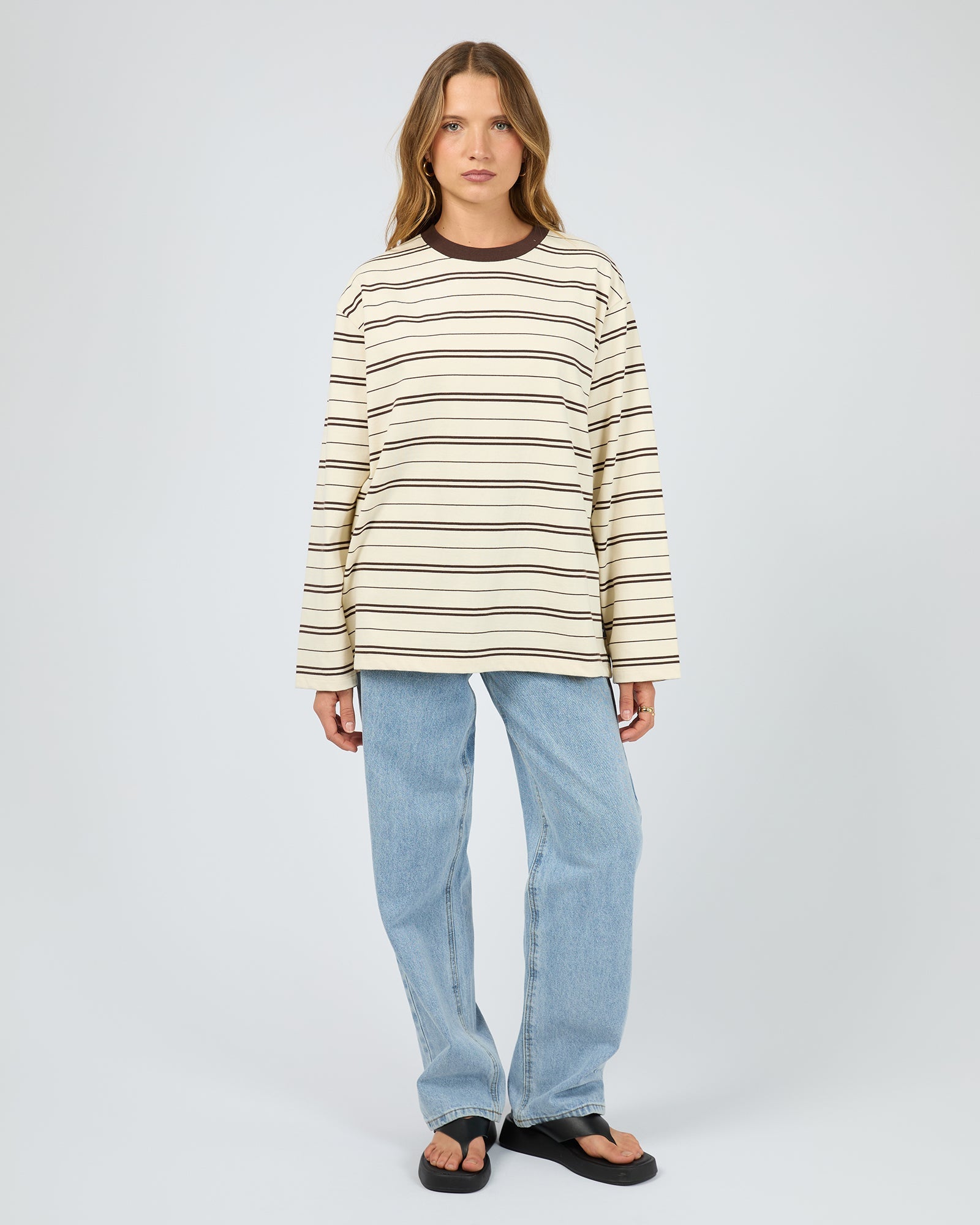 Silent Theory Stripe Long Sleeve Tee Chocolate - detail