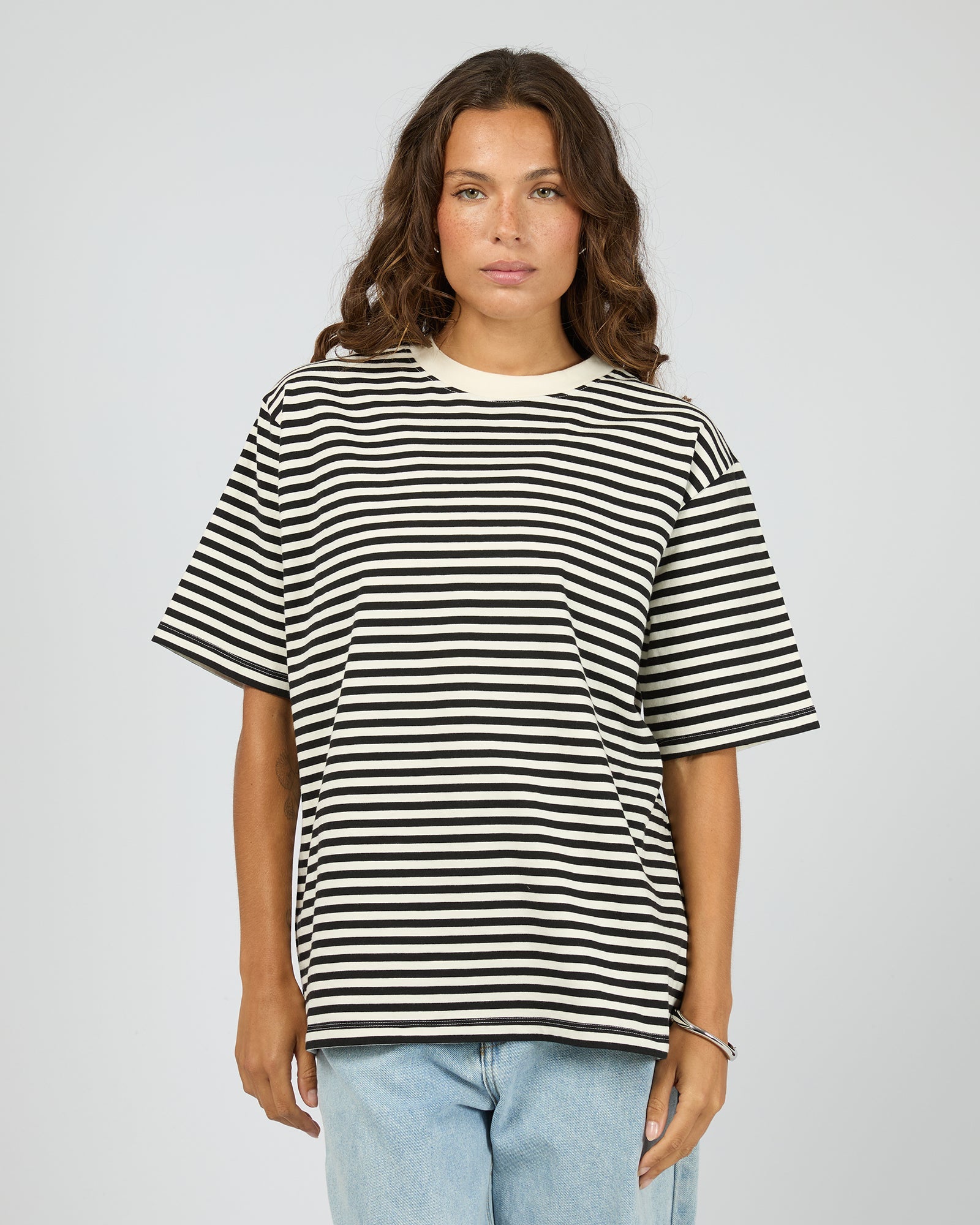 Silent Theory Stripe Short Sleeve Tee in black - front