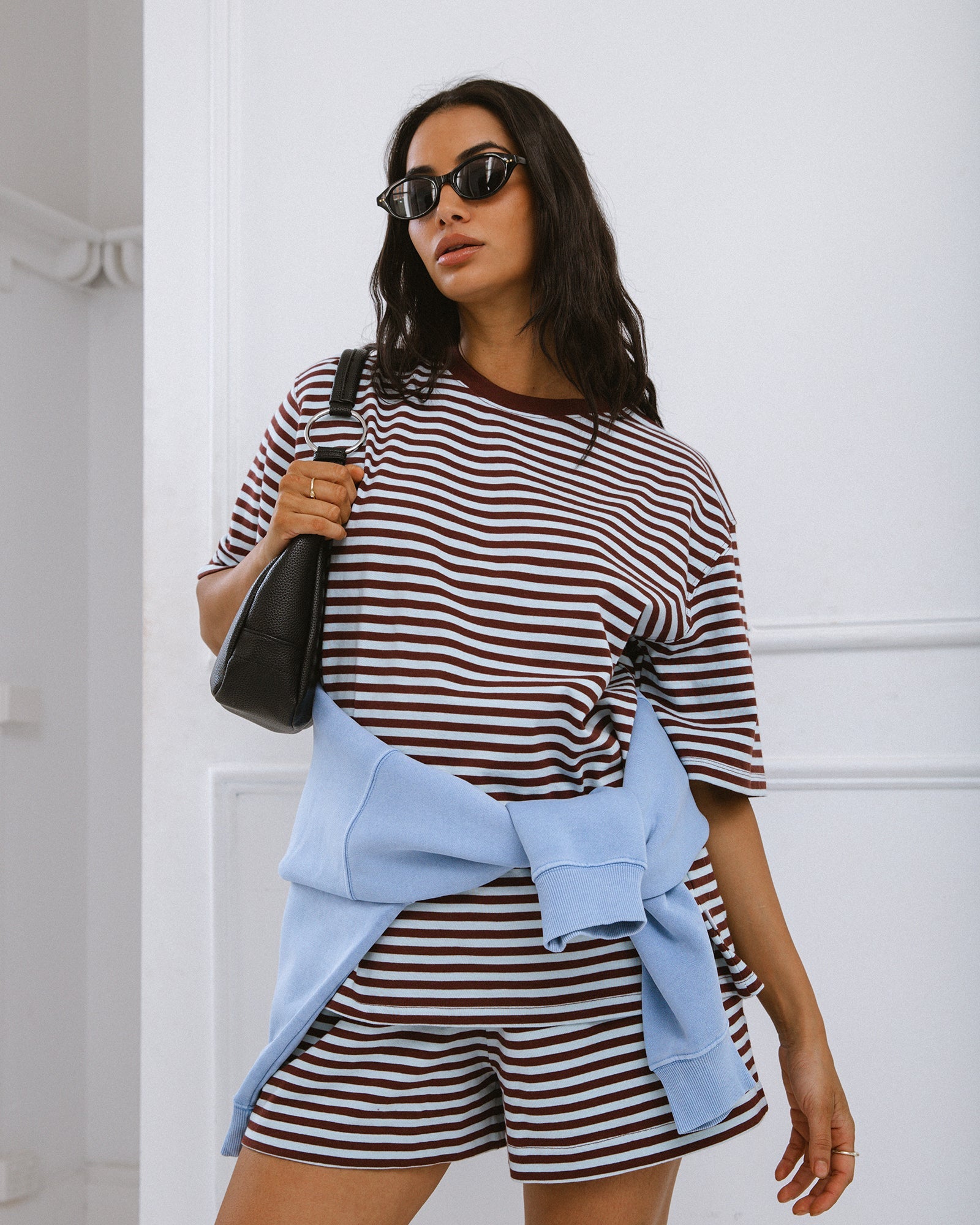 Silent Theory Stripe Short Sleeve Tee in light blue - front