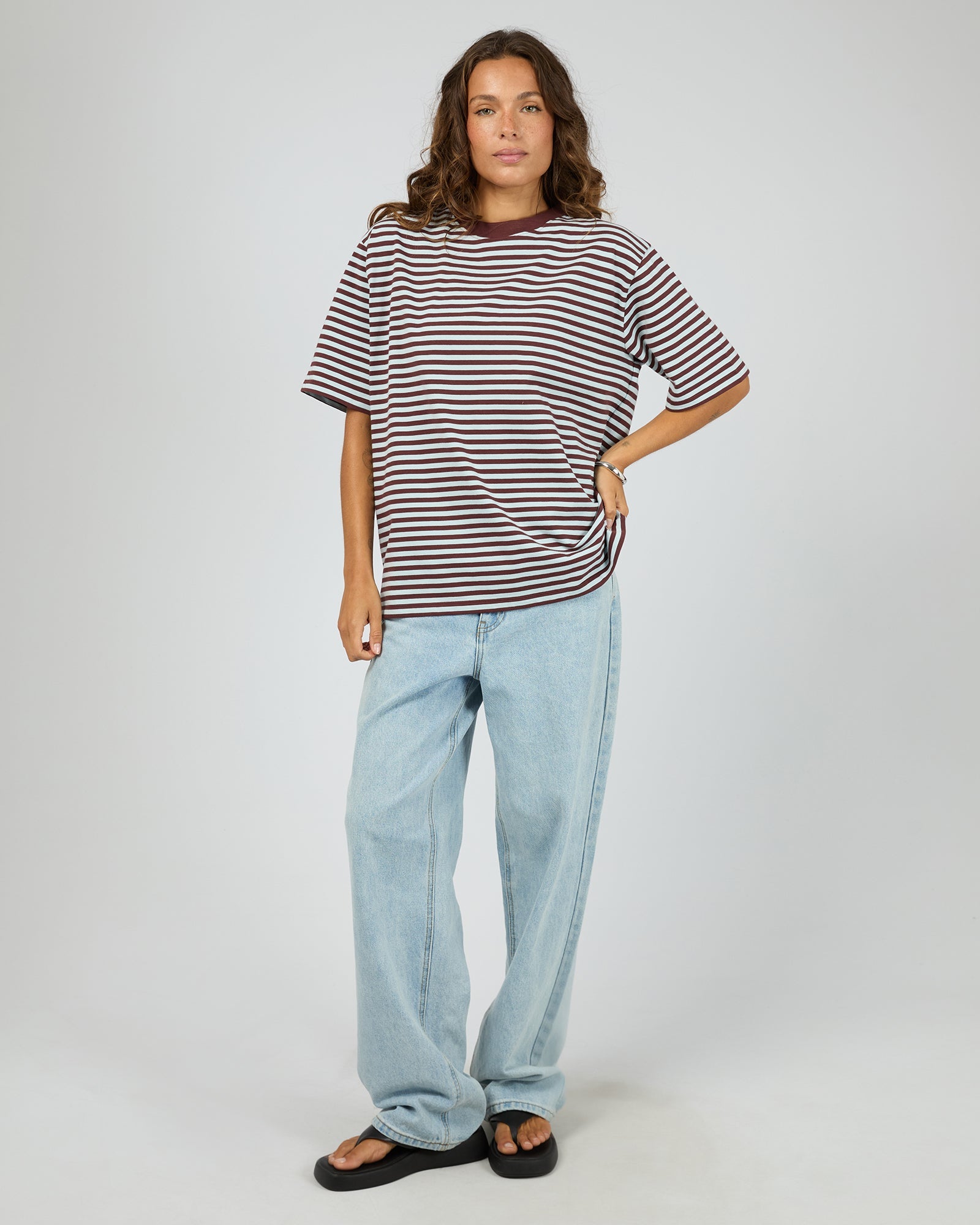 Silent Theory Stripe Short Sleeve Tee in light blue - detail