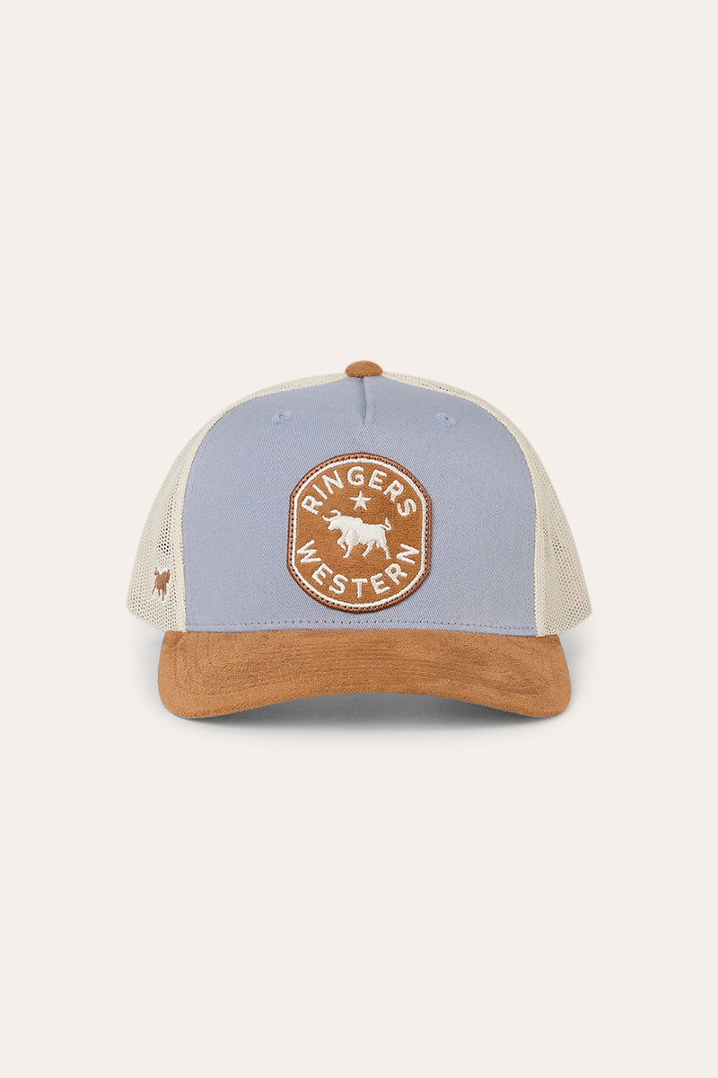 Outback Hide Roadhouse Trucker Cap - Dusty Blue / Dark Tan