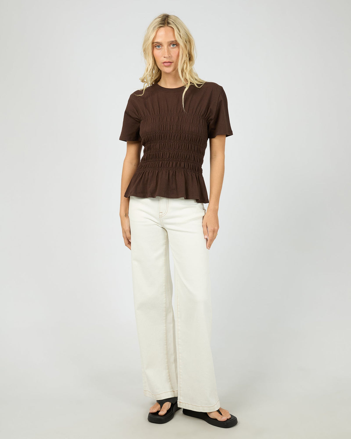 All About Eve Lipa Ruched Top brown side view