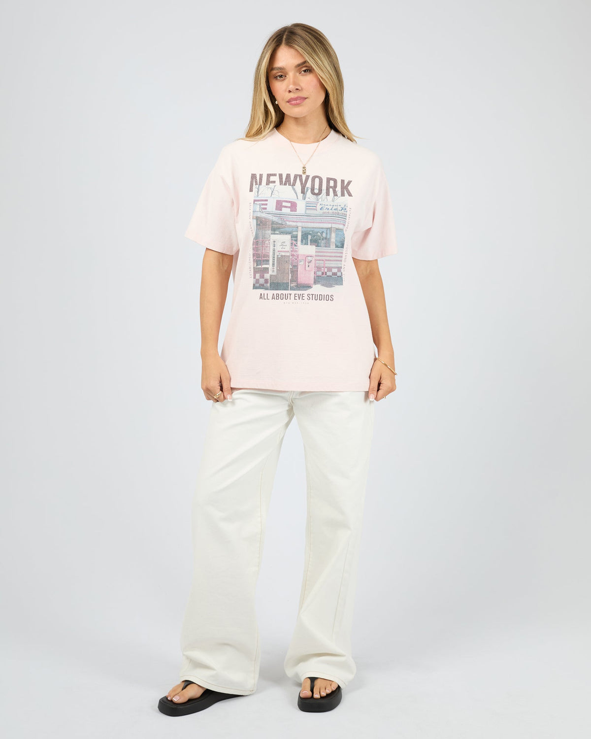 All About Eve New York Diner Tee pale pink side view