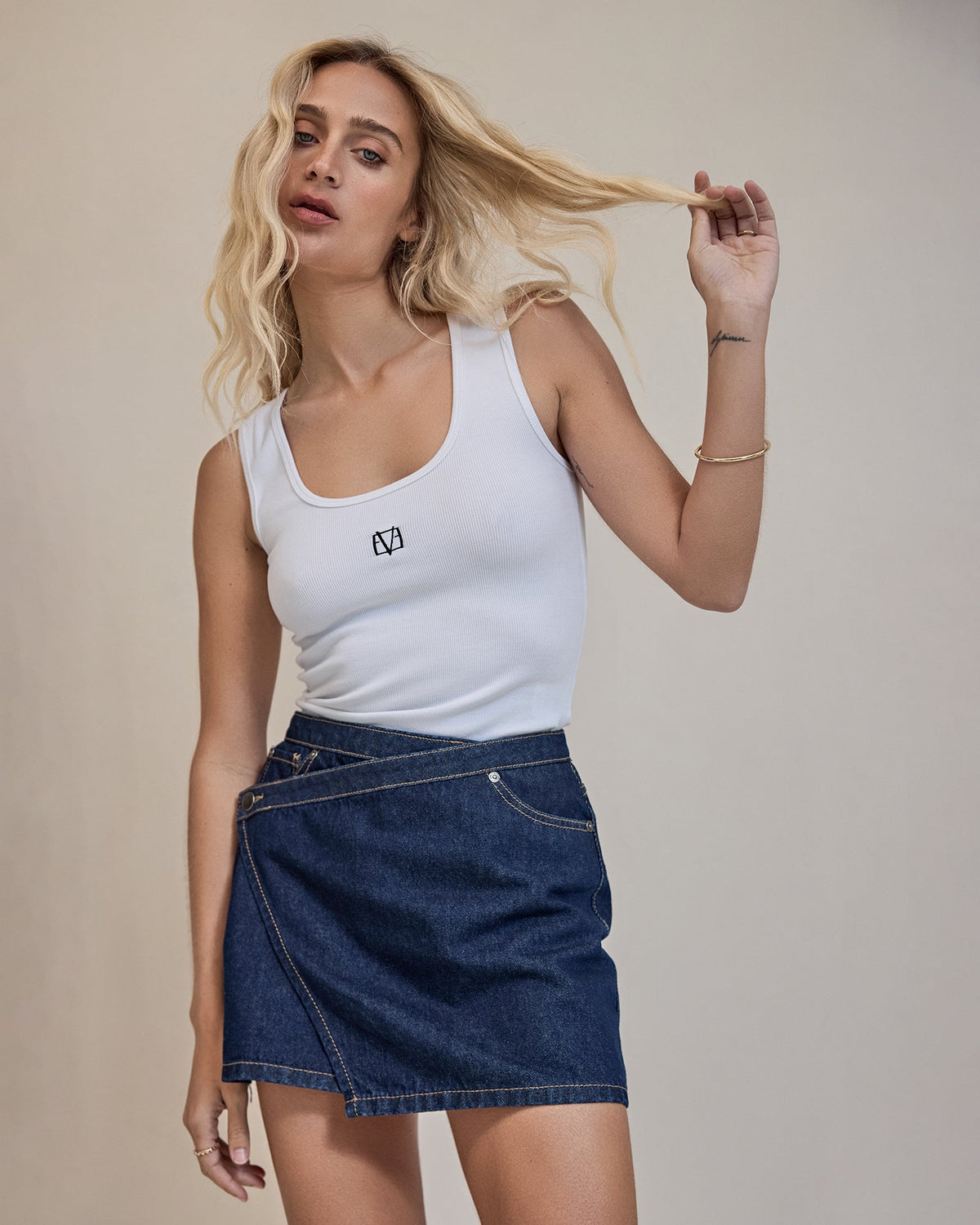 All About Eve Lenni Mini Skort in indigo denim