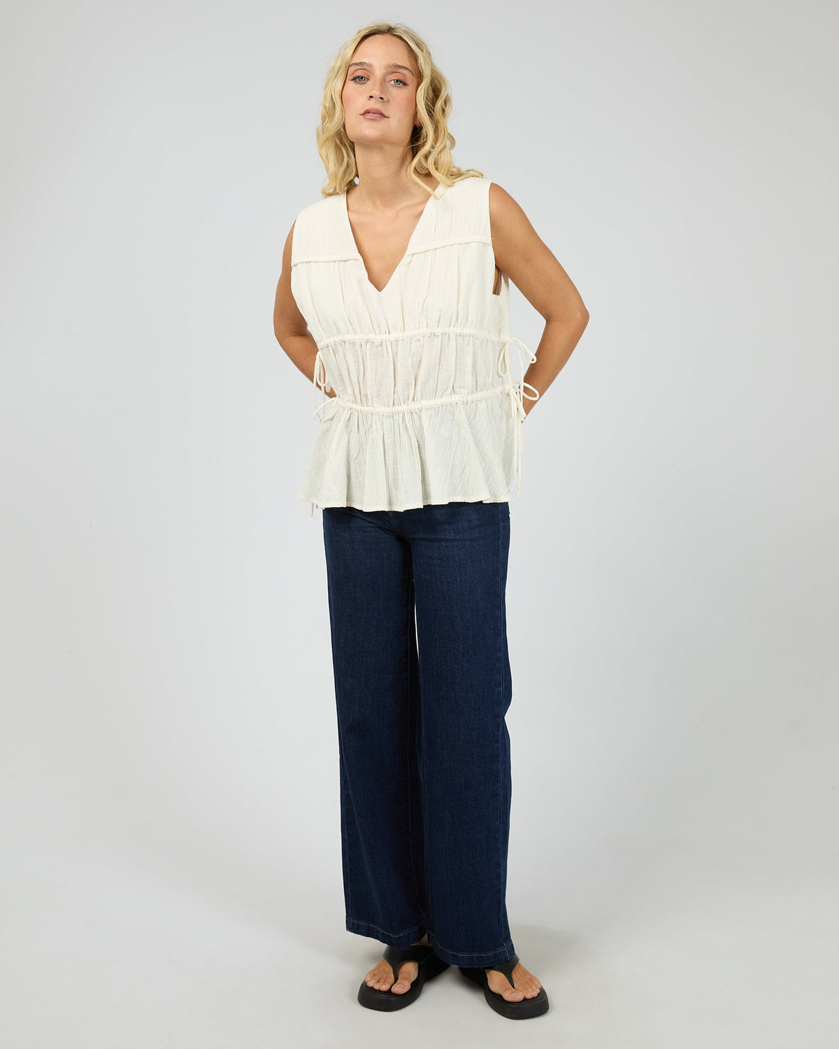 All About Eve Heidi Ruched Top vintage white side view
