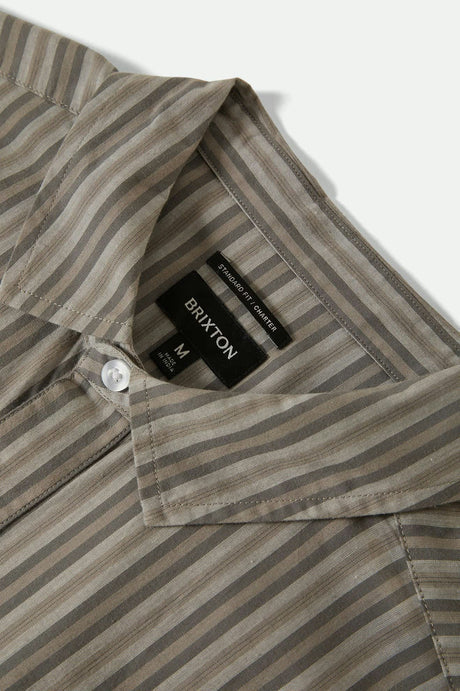 Brixton Charter Stripe Short Sleeve Woven - Charcoal Grey (view 8)