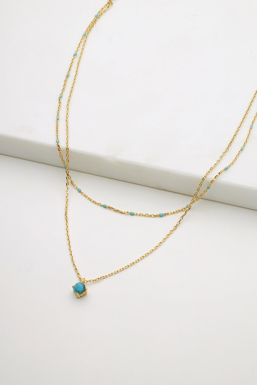 Layered Blue Mini Necklace - Gold