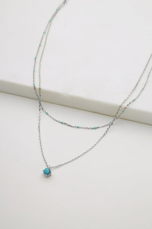 Layered Blue Mini Necklace - Silver