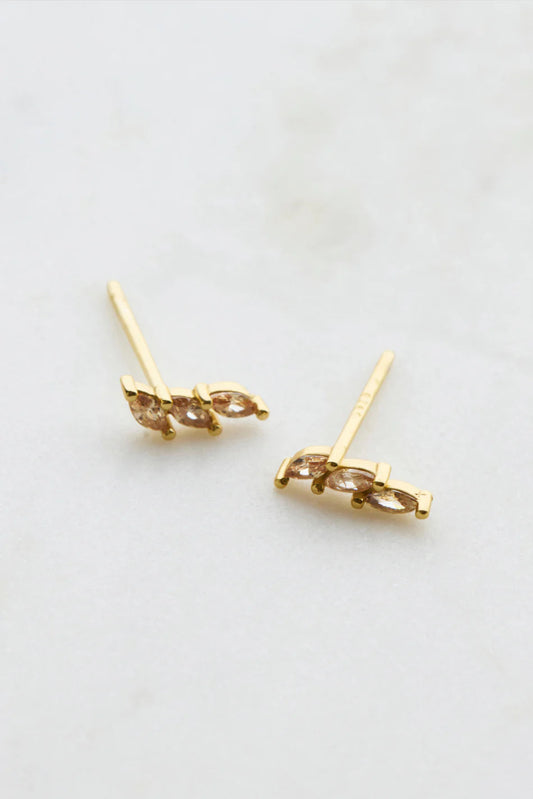 Triple Crystal Stud - Peach / Gold