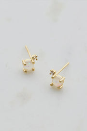 White Opal & Crystal Stud - Gold - Catani Clothing