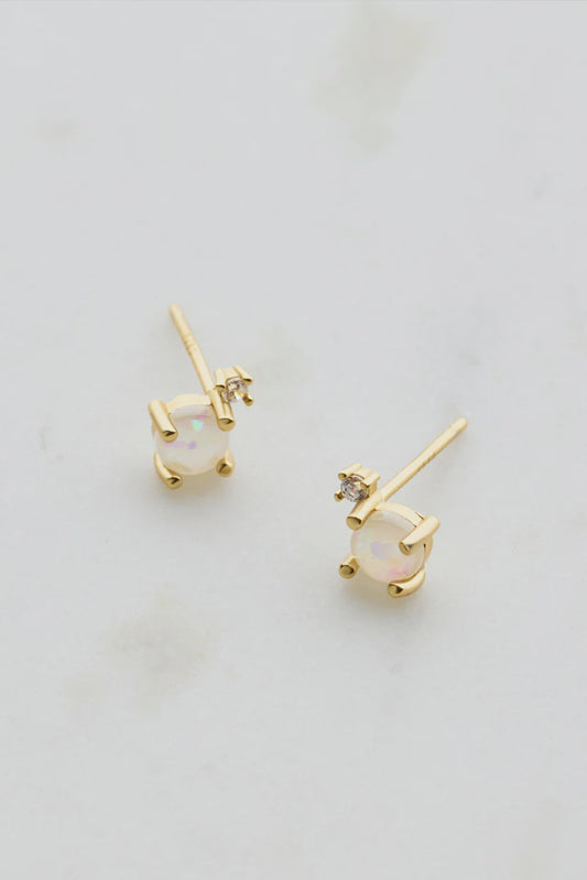 White Opal & Crystal Stud - Gold