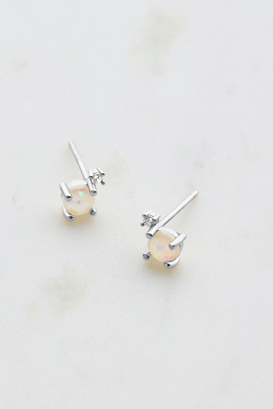 White Opal & Crystal Stud - Silver