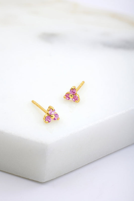 Crystal Cluster Stud - Pink / Gold