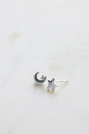 Star and Moon Stud Earring - Silver - Catani Clothing