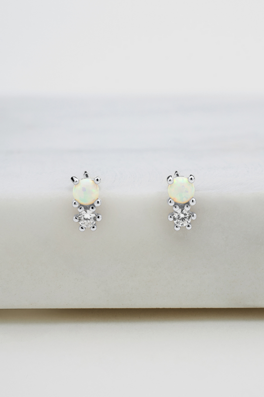 Opal & Crystal Cluster Stud - Silver