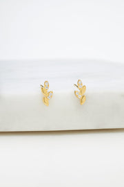 Crystal Leaf Stud Earring - Gold - Catani Clothing