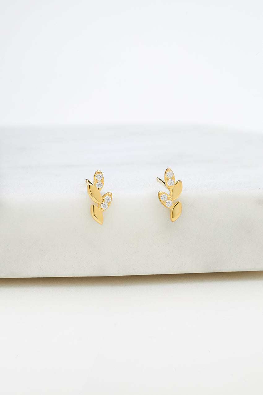 Crystal Leaf Stud Earring - Gold - Catani Clothing