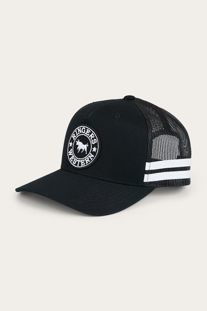 Ringers Western McCoy Kids Trucker Cap in Black with White Print