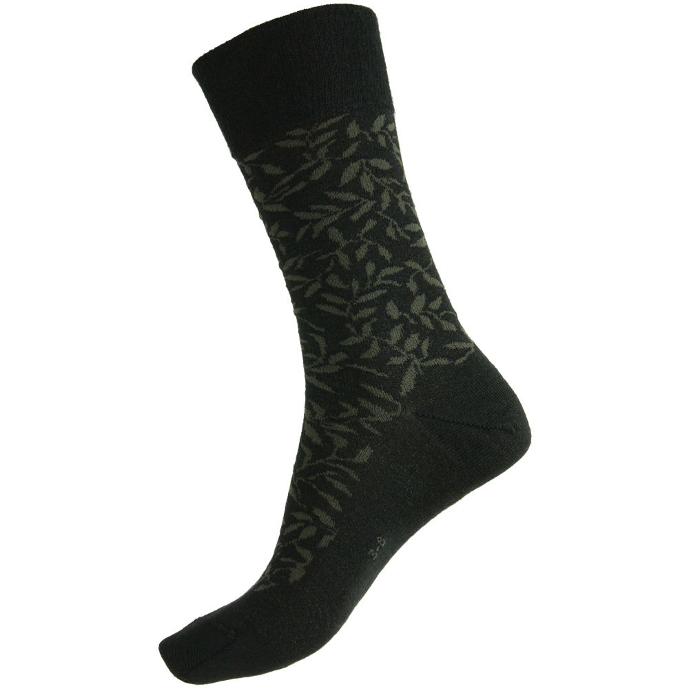 Womens Fine Merino Wool Patterned Health Sock - Leaves