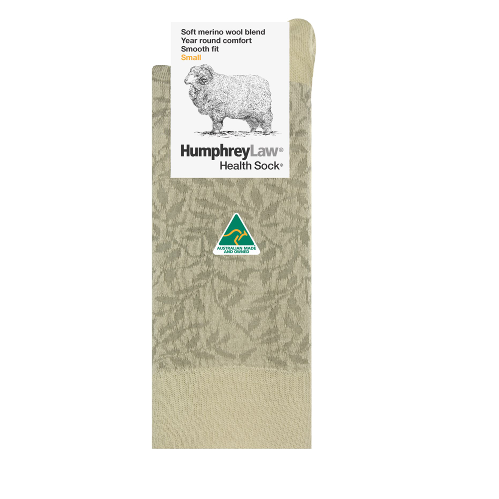 Womens Fine Merino Wool Patterned Health Sock - Leaves