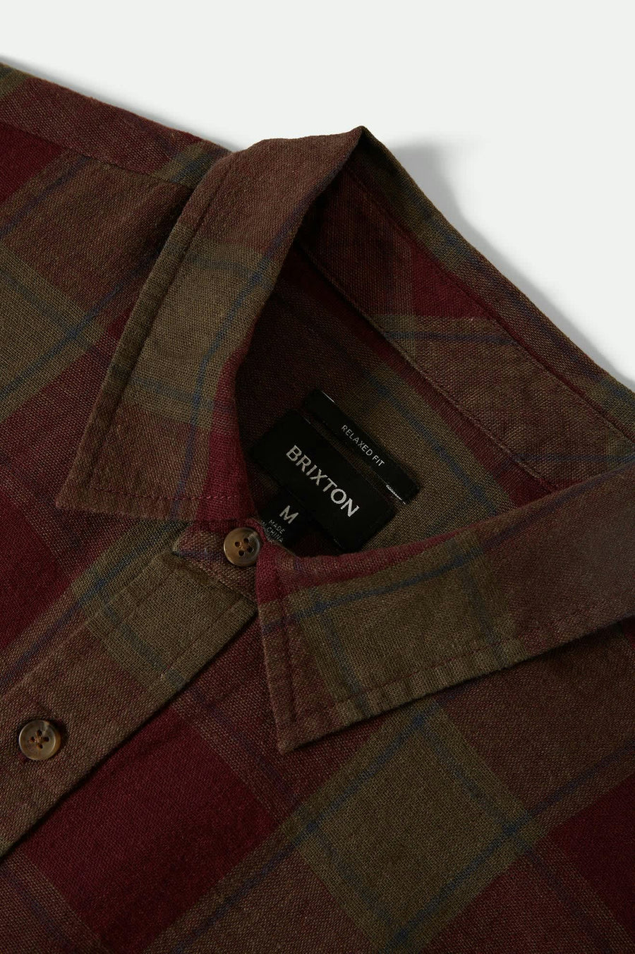 Brixton Cru Linen Blend Short sSleeve Woven - Olive Surplus/ Port (view 4)