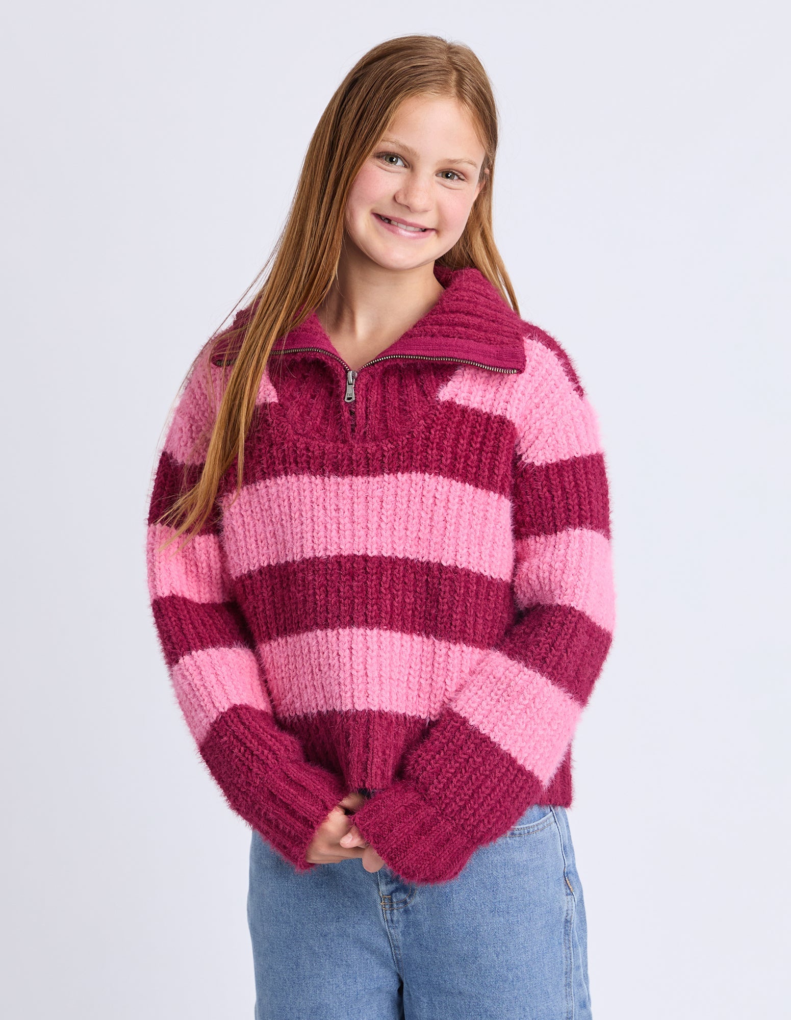 Daria 1/4 Zip Knit - Cranberry - Catani Clothing